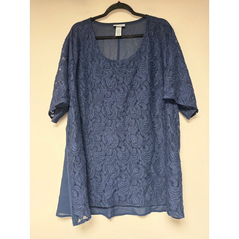 Maggie Barnes Catherines Tunic Womens 3X Blue Excellent Lace Chiffon 8717